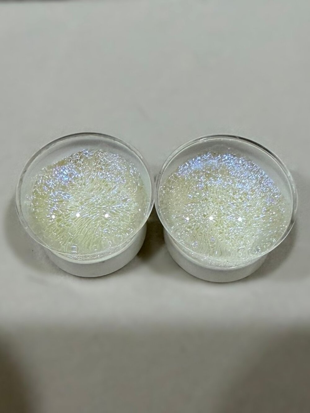 3/4" 19mm Blue Dichro on White Glass Plugs by Glasswear Studios (Single Flare)
